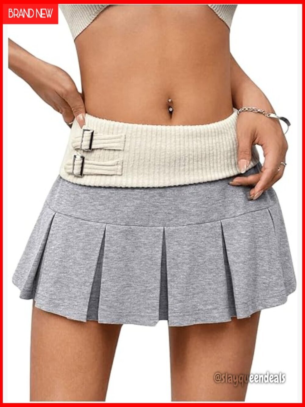 Low Waist Pleated Mini Skirt with Contrast Sweater Y2K Trendy